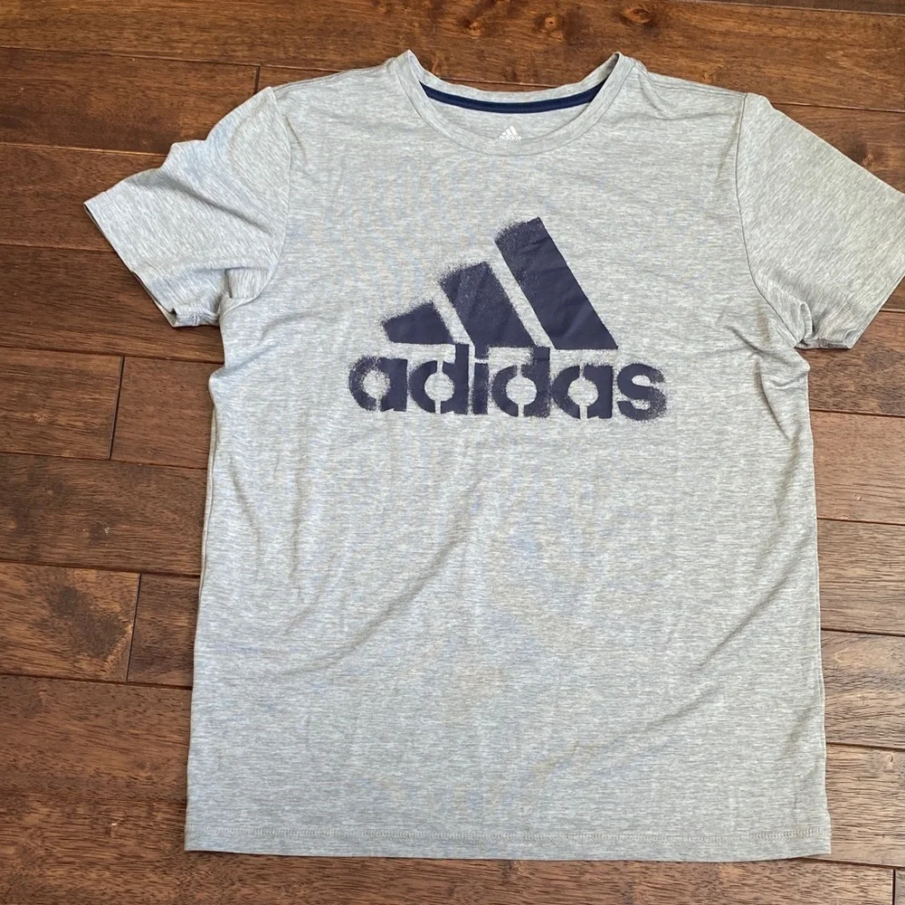Adidas Kids Heather Gray Tee with Navy Logo
